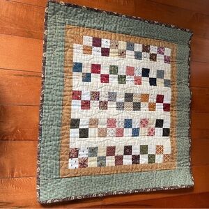 Handmade Patchwork Quilt in Green, Beige and Multi